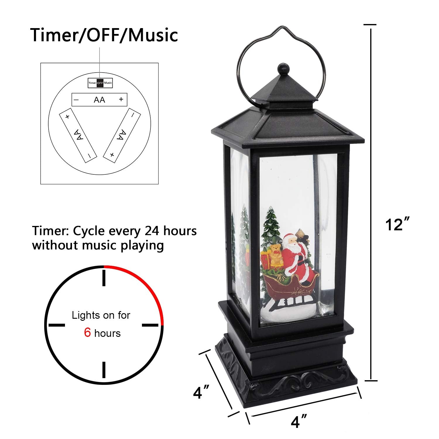 Eldnacele Singing Battery Operated & Plug-in Musical Lighted Christmas Snow Spinning Water Glittering Snow Globe Lantern Home De